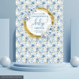 Charmant Pastel Blue Gold Flowers Baby shower Wandkleed