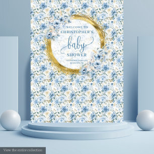 Charmant Pastel Blue Gold Flowers Baby shower Wandkleed