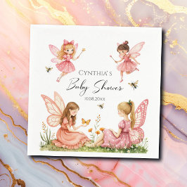 Charmant Pink Fairies Woodland Baby shower Servet