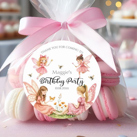 Charmant Pink Fairies Woodland verjaardagsfeestje Ronde Sticker