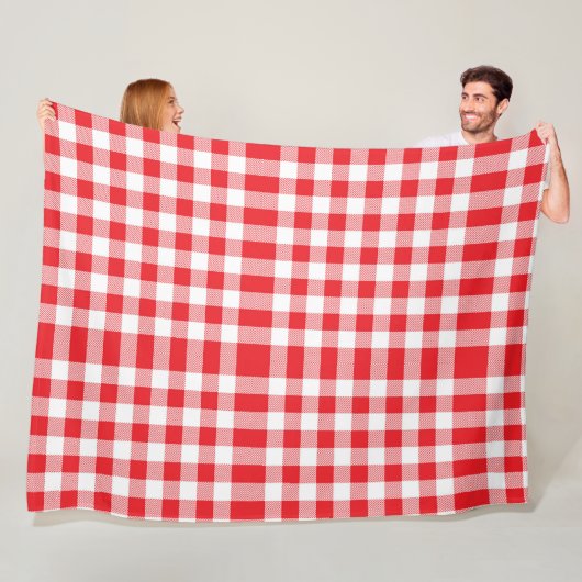 Charmant Red Gingham Check Patroon Fleece Deken (In situ)
