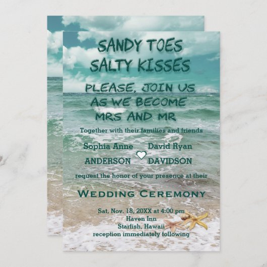 Charmant Reizen Strand Bestemming Starfish Bruilof Kaart (Voorkant / Achterkant)