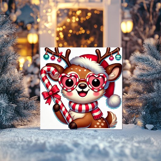 Charmant rendier met Ornamenten en snoepriet Feestdagenkaart
