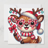 Charmant rendier met Ornamenten en snoepriet Feestdagenkaart (Voorkant)