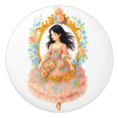 Charmant Romantisch  Meisje Bloemen Lijst Keramische Knop (Voorkant)