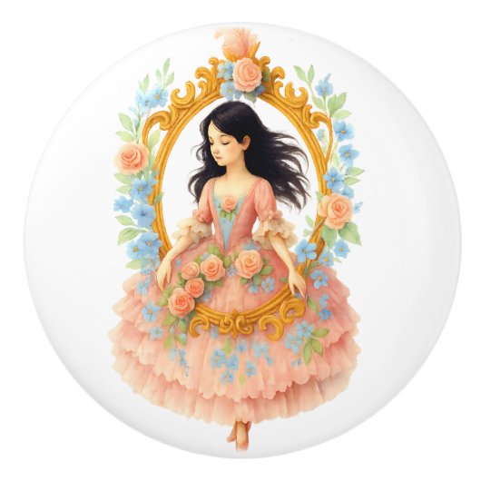 Charmant Romantisch  Meisje Bloemen Lijst Keramische Knop (Voorkant)