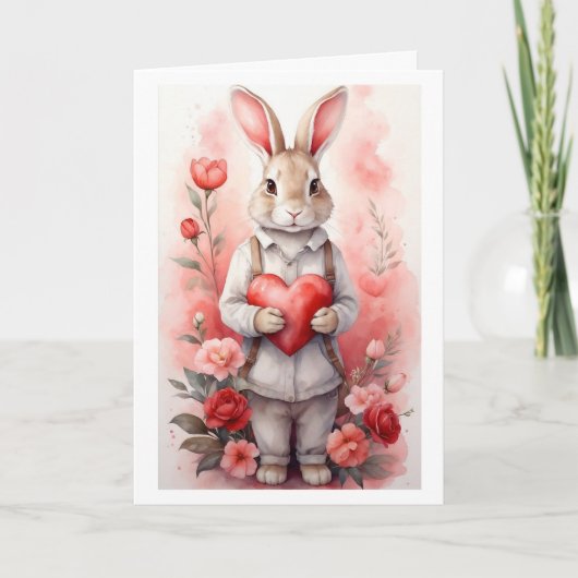 Charmant Roos Tuin Bunny Easter Feestdagen Kaart (Voorkant)