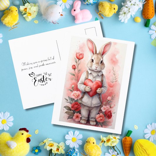 Charmant Roos Tuin Bunny Easter Feestdagenkaart
