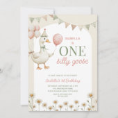 Charmant Roze Een Gekke Gans 1e Verjaardagsfeest Kaart (Voorkant)