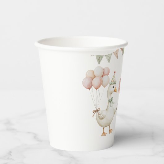 Charmant Roze Een Gekke Gans 1e Verjaardagsfeest Papieren Bekers (Voorkant)