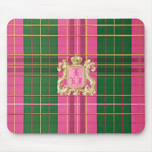 Charmant roze en groen geplakt monogram muismat (Voorkant)