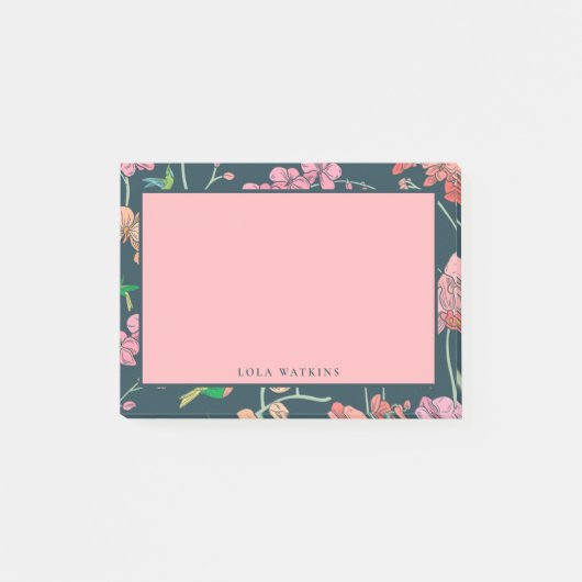 Charmant roze en perzik bloemmotief post-it® notes (Voorkant)