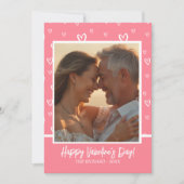Charmant roze en wit hart met aangepaste foto feestdagenkaart (Voorkant)