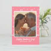 Charmant roze en wit hart met aangepaste foto feestdagenkaart (Staand voorkant)