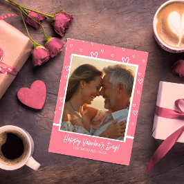 Charmant roze en wit hart met aangepaste foto feestdagenkaart