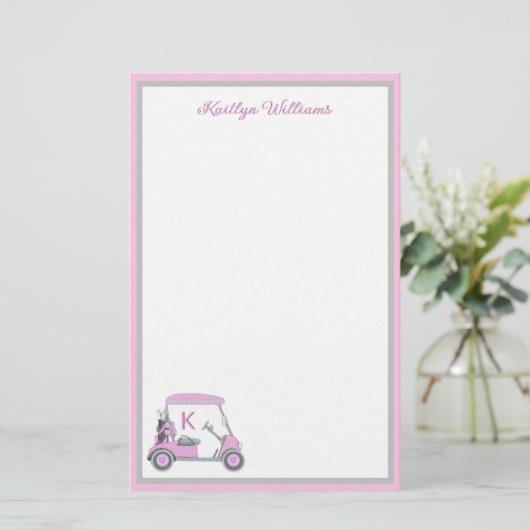 Charmant roze golfthema gepersonaliseerd briefpapi (Staand voorkant)