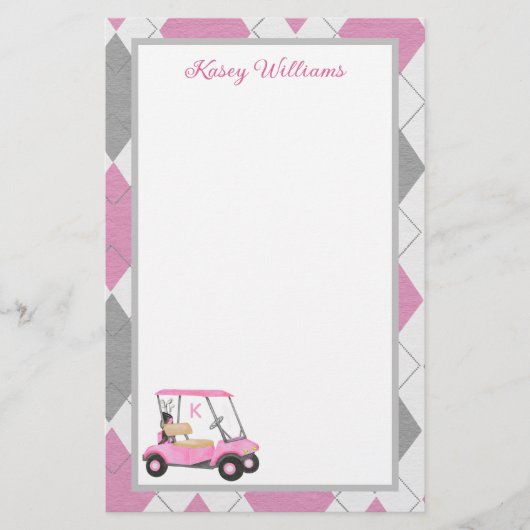 Charmant roze golfthema gepersonaliseerd briefpapi (Voorkant)