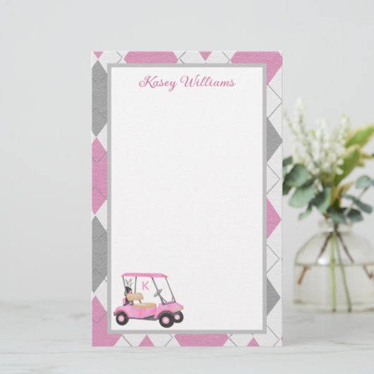 Charmant roze golfthema gepersonaliseerd briefpapi (Staand voorkant)