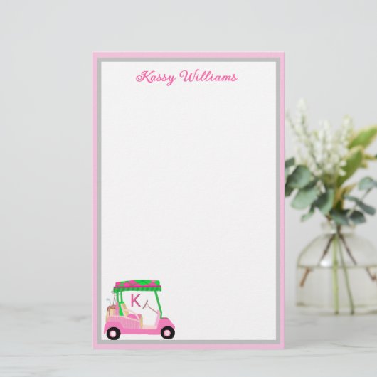 Charmant roze golfthema gepersonaliseerd briefpapi (Staand voorkant)