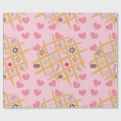 Charmant Roze Hart en Abstract Patroon Cadeaupapier (Vlak)