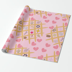 Charmant Roze Hart en Abstract Patroon Cadeaupapier