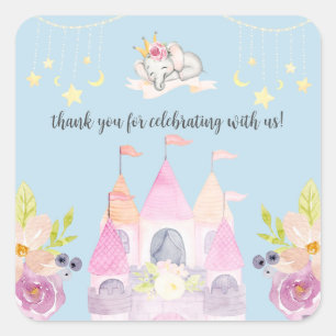 Charmant Roze Kasteel Prinses Meisje Baby shower Vierkante Sticker