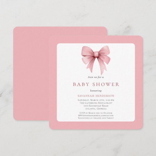 Charmant roze lint boog meisje Baby shower Kaart (Voorkant / Achterkant)