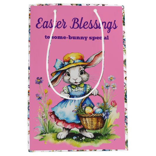 Charmant roze meisje paashaas medium cadeauzakje (Voorkant)