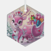 Charmant roze rendier kerstversiering glas ornament (Voorkant)