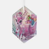 Charmant roze rendier kerstversiering glas ornament (Voorkant links)