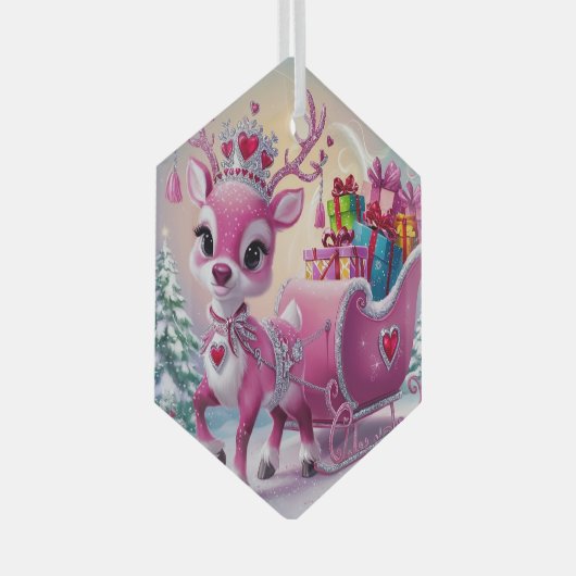 Charmant roze rendier kerstversiering glas ornament (Voorkant Rechts)