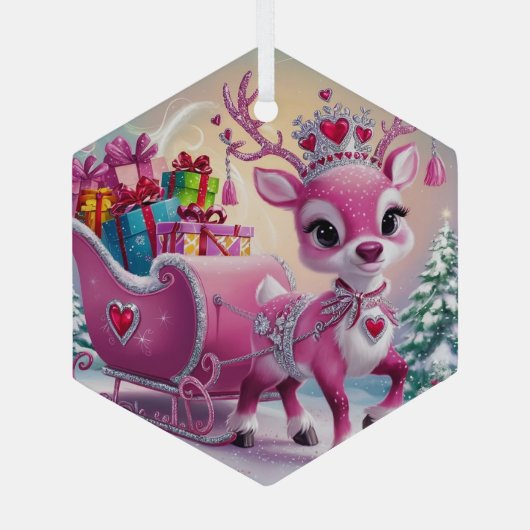 Charmant roze rendier kerstversiering glas ornament (Achterkant)