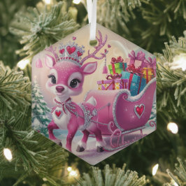 Charmant roze rendier kerstversiering glas ornament