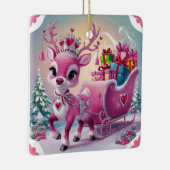 Charmant roze rendier kerstversiering keramisch ornament (Rechts)