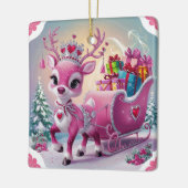 Charmant roze rendier kerstversiering keramisch ornament (Links)