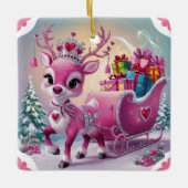 Charmant roze rendier kerstversiering keramisch ornament (Voorkant)
