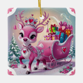 Charmant roze rendier kerstversiering keramisch ornament