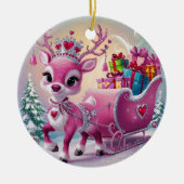 Charmant roze rendier kerstversiering keramisch ornament (Voorkant)