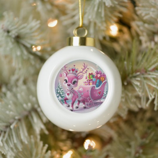 Charmant roze rendier kerstversiering keramische bal ornament (Boom)