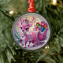Charmant roze rendier kerstversiering metalen ornament