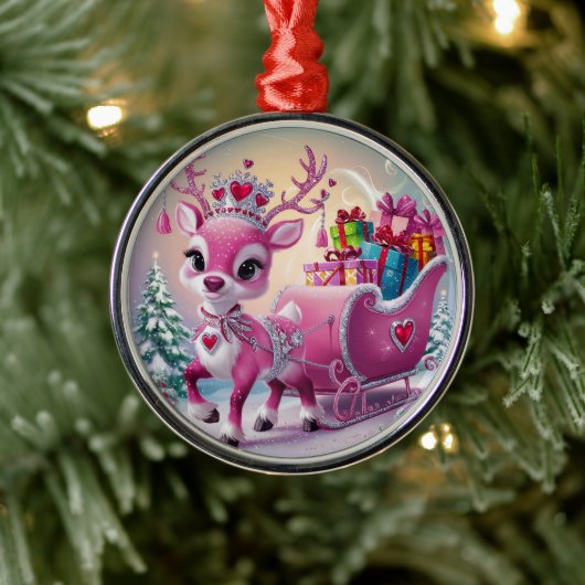 Charmant roze rendier kerstversiering metalen ornament (Boom)