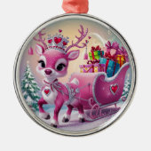 Charmant roze rendier kerstversiering metalen ornament (Voorkant)