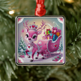Charmant roze rendier kerstversiering metalen ornament