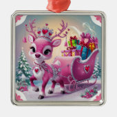 Charmant roze rendier kerstversiering metalen ornament (Voorkant)