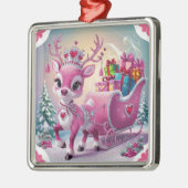 Charmant roze rendier kerstversiering metalen ornament (Links)