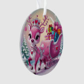 Charmant roze rendier kerstversiering ornament (voorkant)