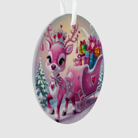Charmant roze rendier kerstversiering ornament (voorkant)
