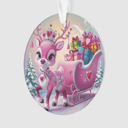 Charmant roze rendier kerstversiering ornament (voorkant)