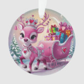 Charmant roze rendier kerstversiering ornament (voorkant)