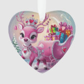 Charmant roze rendier kerstversiering ornament (voorkant)
